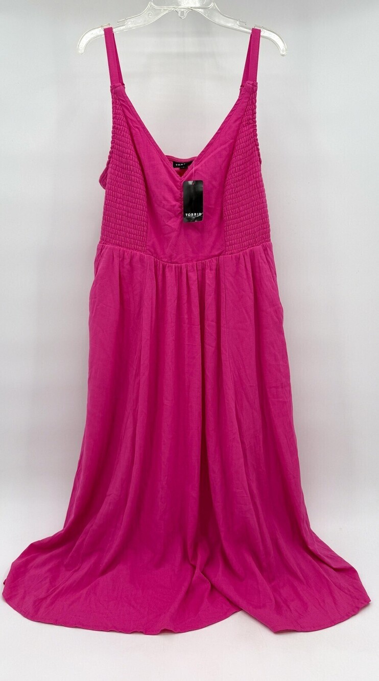 Torrid Dress Womens 0 Plus Pink LCAS Lenny Smocked Midi Adjustable Straps Flowy